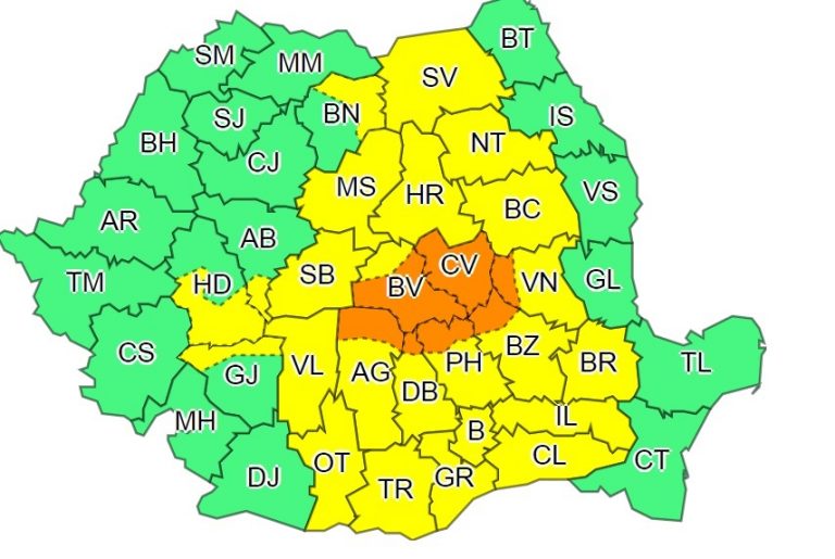 Cod portocaliu de ninsori în nordul judeţului Dâmboviţa
