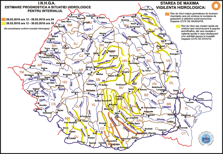 Cod galben și portocaliu pe râuri din Dâmbovița