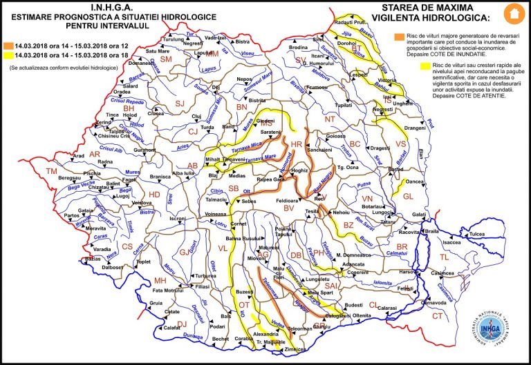 DÂMBOVIŢA: Cod galben și portocaliu de inundații în județ. Vezi pe ce râuri