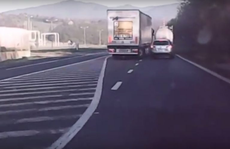 VIDEO | Cum a încercat un șofer de TIR să pedepsească un inconștient cu SUV, pe Valea Oltului