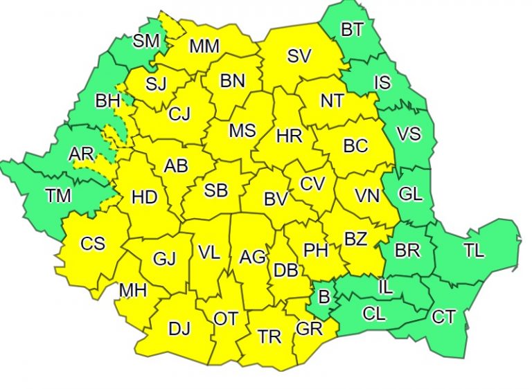 Dâmbovița, din nou în cod galben de vreme rea