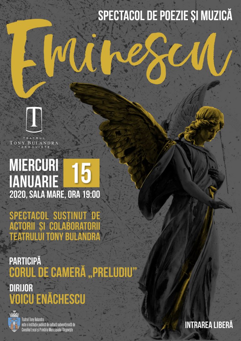 ”Eminescu”, spectacol de poezie și muzică la Teatrul Tony Bulandra din Târgoviște
