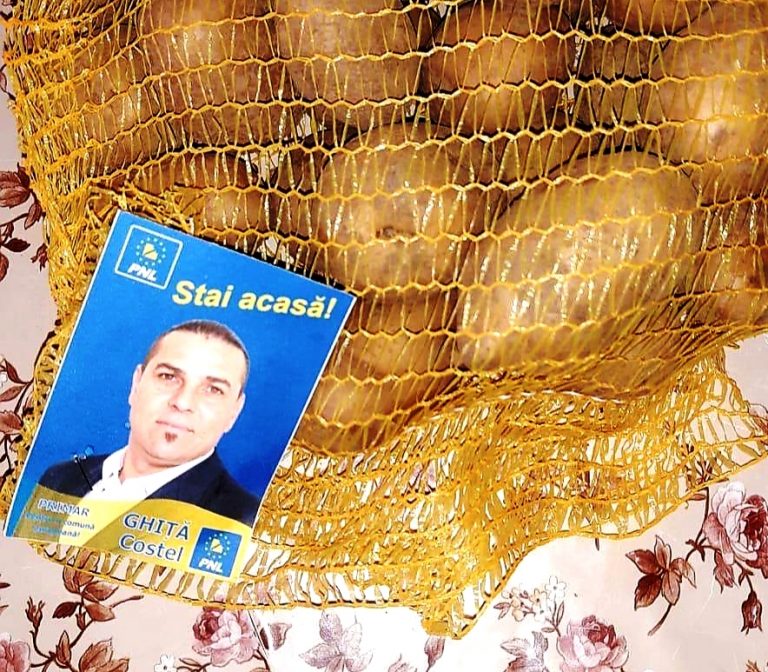 Revoltător! Candidatul PNL la Primăria Bilciurești împarte cartofi și pliante în plină pandemie de coronavirus pentru a câștiga capital politic