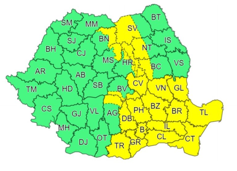 Județul Dâmbovița se află la început de săptămână sub avertizare Cod galben de vreme rea