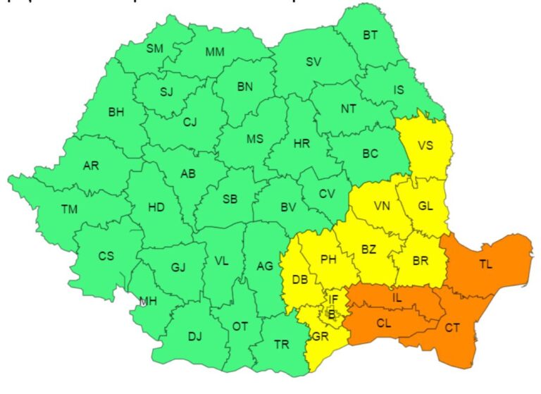 Alertă meteo! Cod galben de ploi torențiale și vijelii, pentru județul Dâmbovița