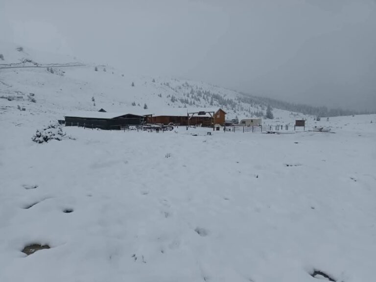 A nins ca în plină iarnă, deși suntem în prag de vară! Totul e alb în stațiunea montană Rânca
