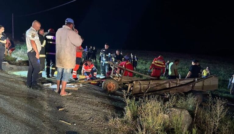 Căruță spulberată de o autoutilitară! Doi bărbați și-au pierdut viața, iar  alte trei persoane, printre care și o tânără însărcinată, au fost transportate în stare gravă la spital