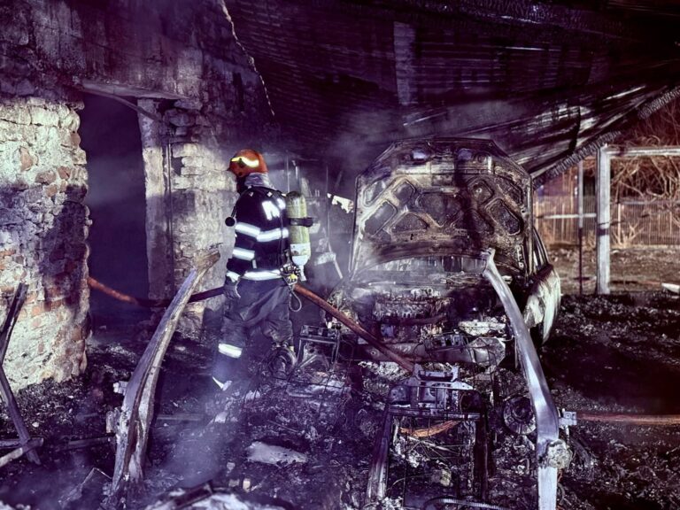 O bucătărie de vară, un service auto, două mașini și un depozit de materiale combustibile, distruse de un incendiu devastator! Proprietarul service-ului, de urgență la spital după ce a făcut atac de panică
