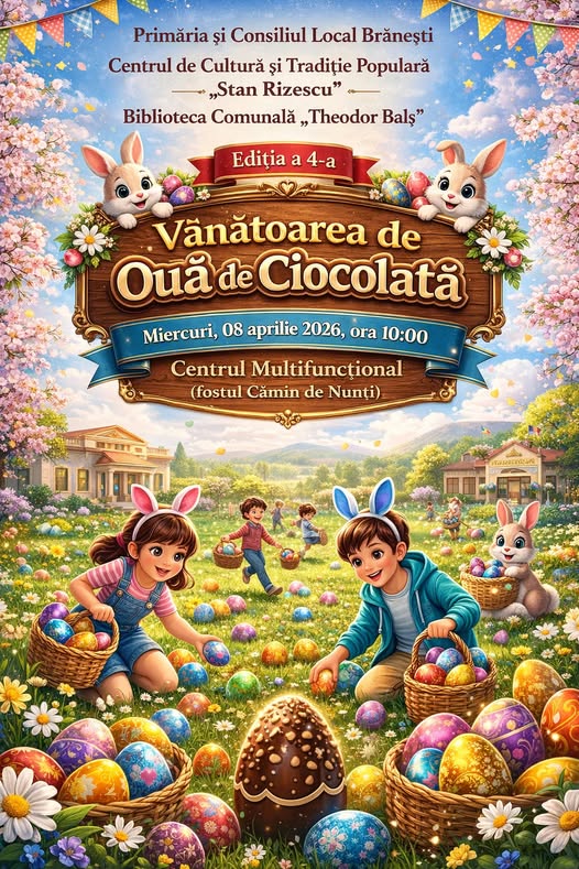Tradiționala Vânătoare de Ouă de Ciocolată va avea loc și în acest an la Brănești! Va fi explozie de veselie, culoare și dulciuri în apropierea sfintelor Sărbători Pascale