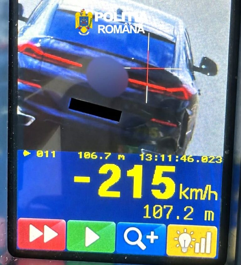 Inconștiență totală la volan! Tânăr de 36 de ani, prins de polițiști cu 215 km/h pe Autostrada A1 Sebeș – Deva și cu permisul expirat