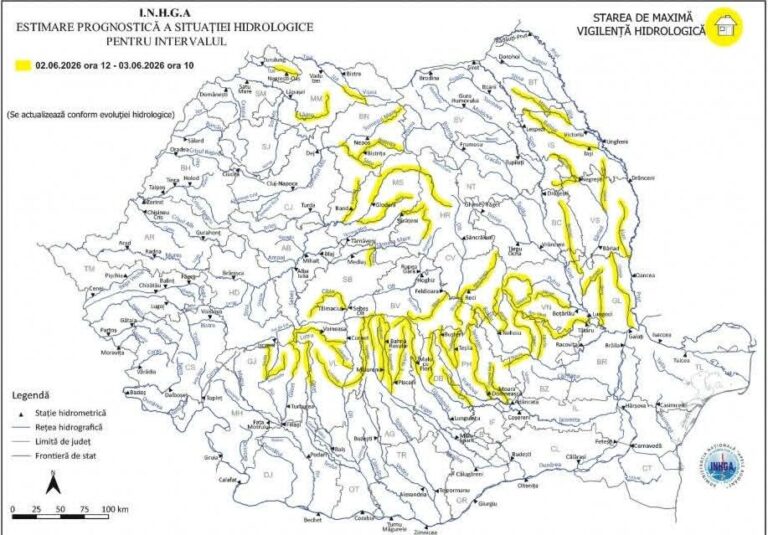 Pericol de inundații în Dâmbovița! Avertizarea este valabilă până miercuri, 3 iunie