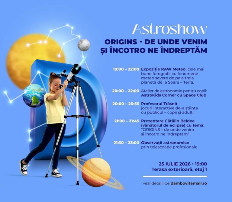 Astroshow: Origins, de unde venim și încotro ne îndreptăm”, o experiență dedicată întregii familii, cu un program inedit și observații astronomice prin telescoape profesionale
