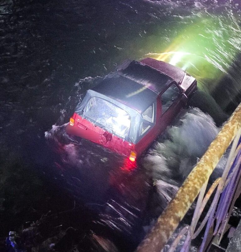 Aventură transformată în coșmar pentru doi tineri! Refugiați pe capota mașinii după o traversare eșuată a râului