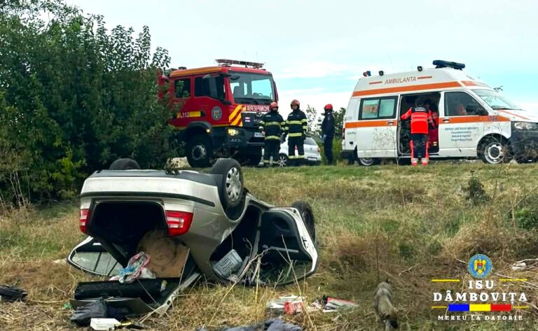 Accident grav la Dragodana! O mașină s-a răsturnat, patru persoane au fost rănite. Două dintre victime, transportate de urgență la spital