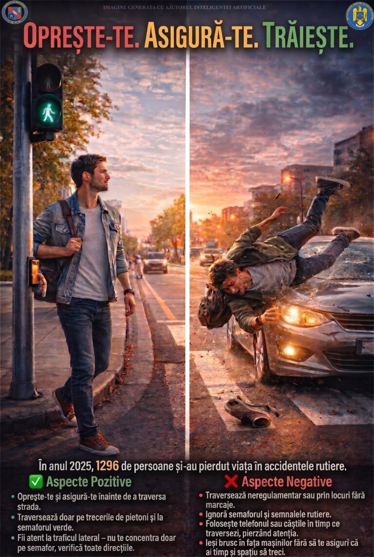 O clipă de neatenție poate costa viața! Polițiștii dâmbovițeni intensifică acțiunile pentru siguranța pietonilor